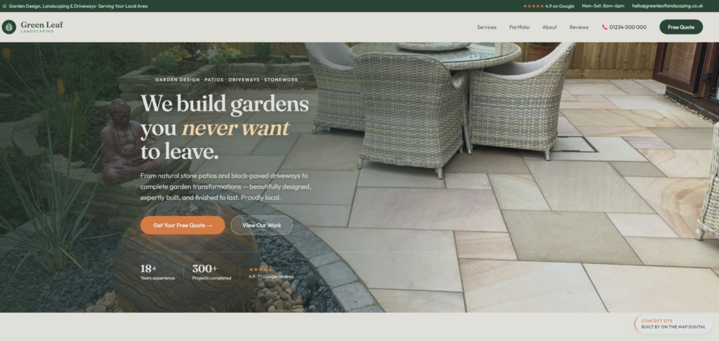 Affordable web design example -Landscaping website by On The Map Digital