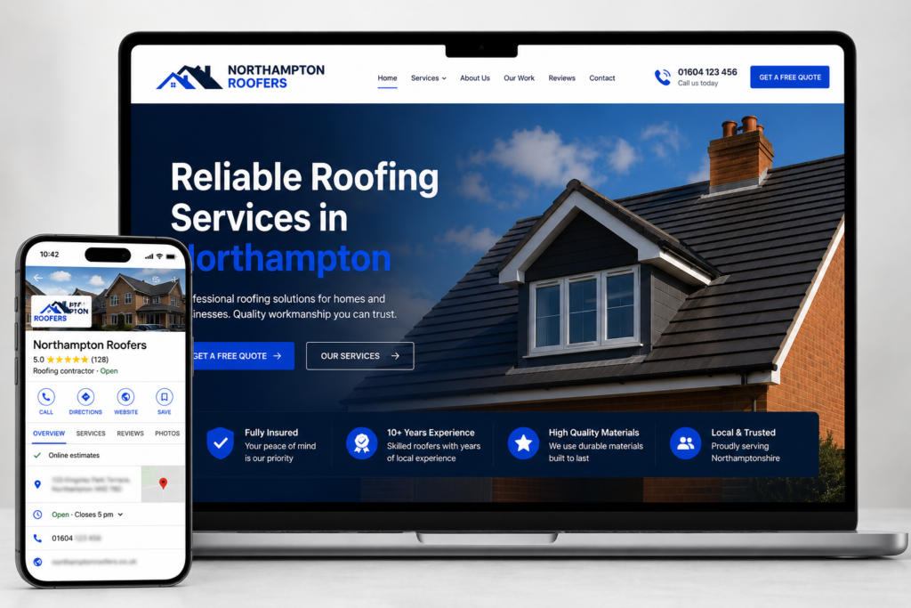 Web Design for Small Businesses UK - example website on computer screen and mobile