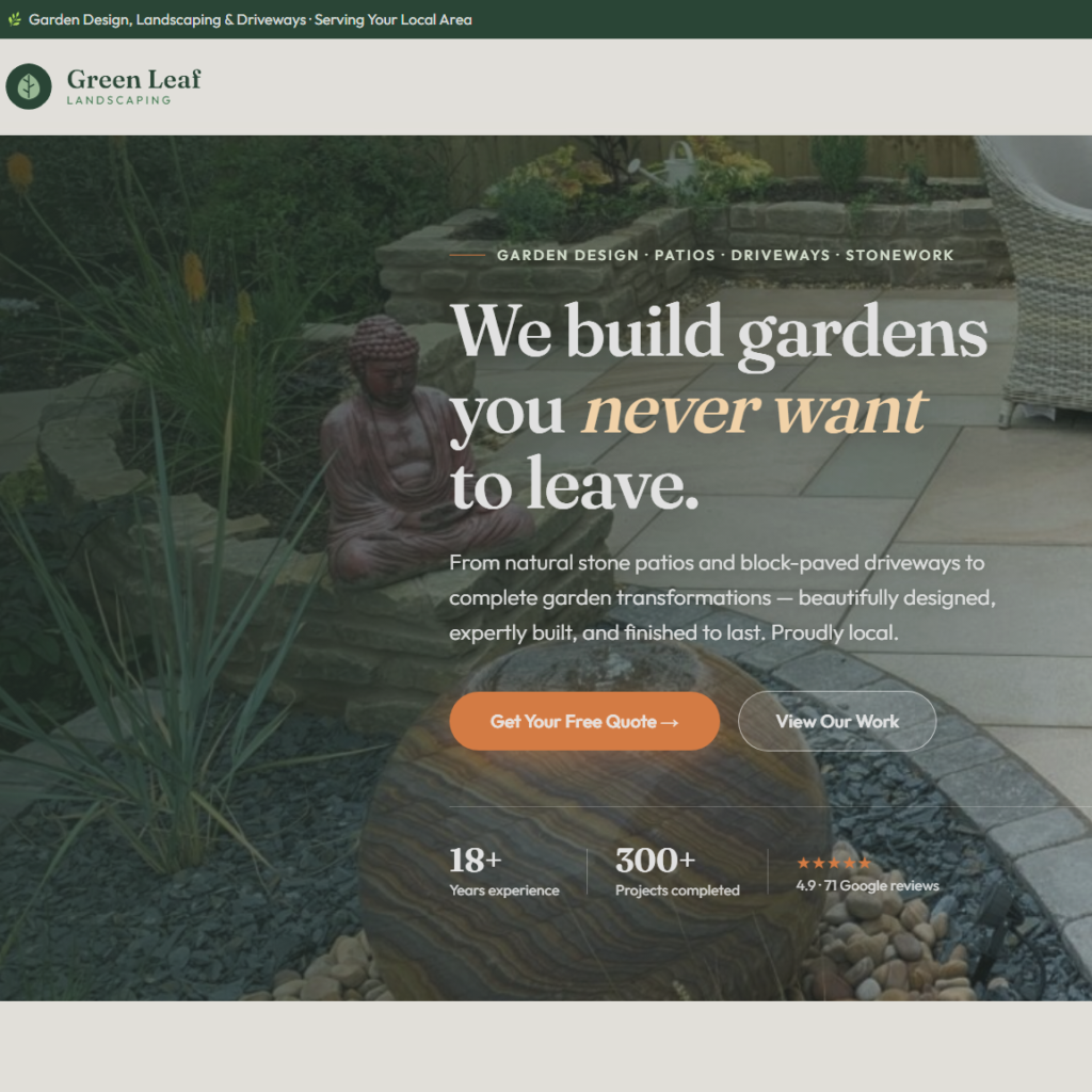 example website screenshot of landscapers website by on the map digital