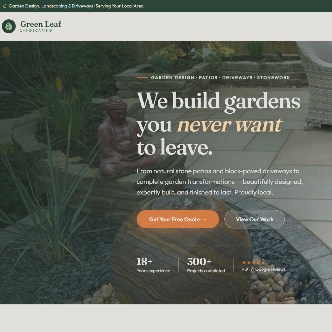 example website screenshot of landscapers website by on the map digital